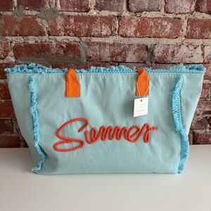 NWT “Summer” Turquoise Blue and Orange Large Beach Bag - Pool Bag - Tote Bag